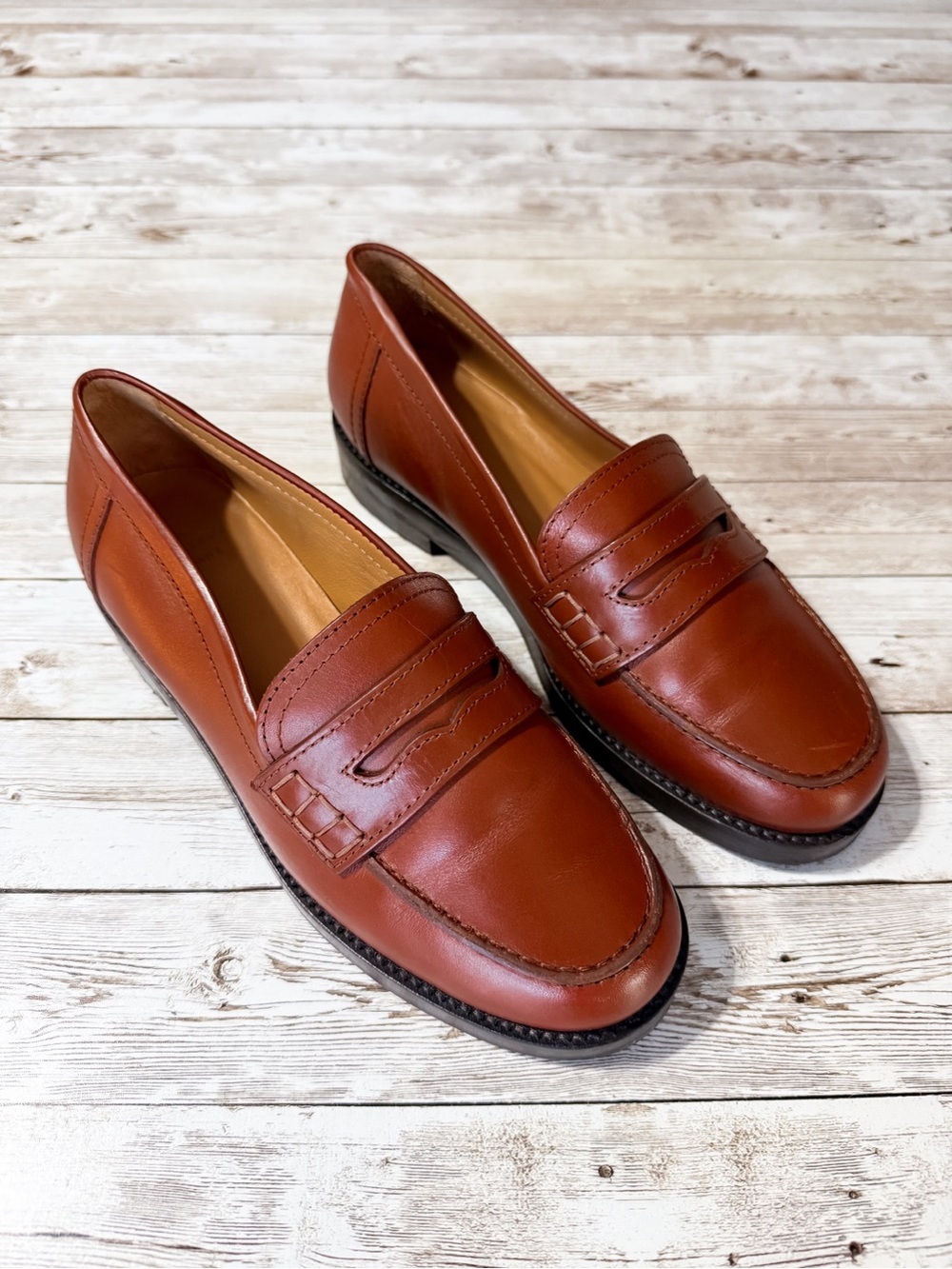 Sezane Andrea Loafers Natural Heritage Leather Brown Size 37 US 6.5 - Picture 3 of 11